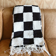 Load image into Gallery viewer, Black & Cream - Heavyweight Checker Throw Blanket