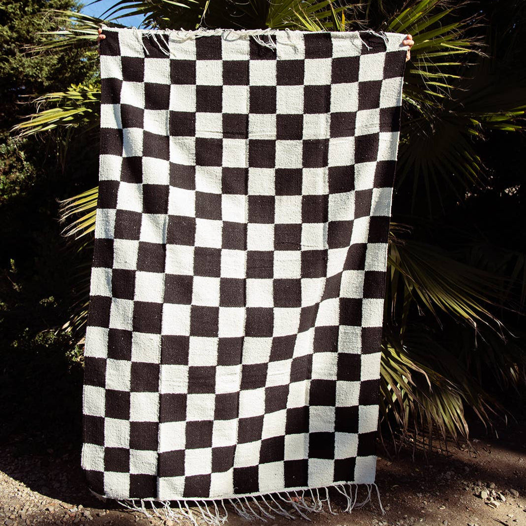 Black & Cream - Heavyweight Checker Throw Blanket